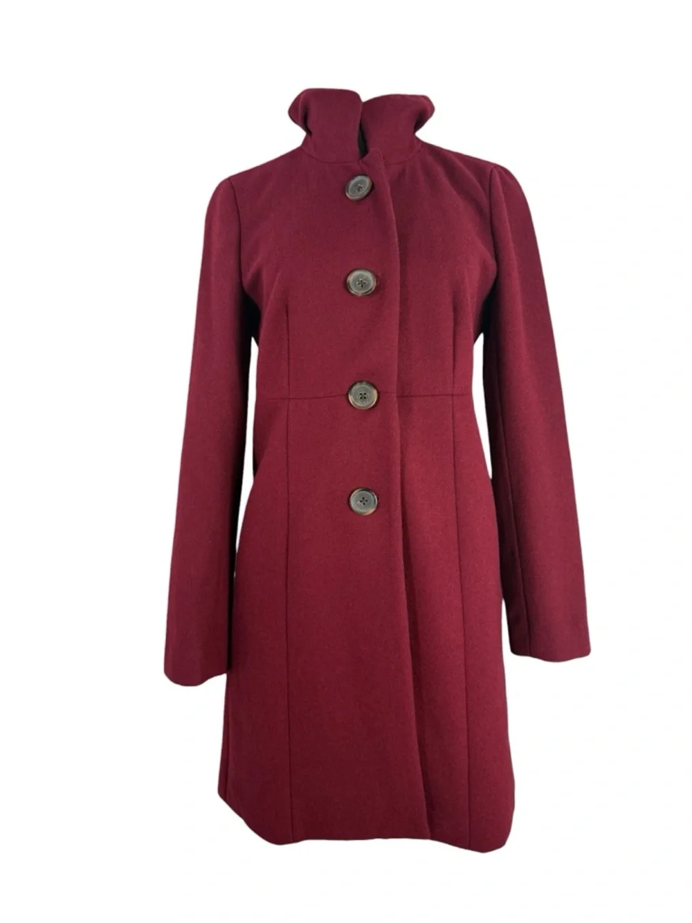 J. CREW Women's Burgundy Stand-Collar Wool Pea Coat Size 2 - Picture 2 of 5